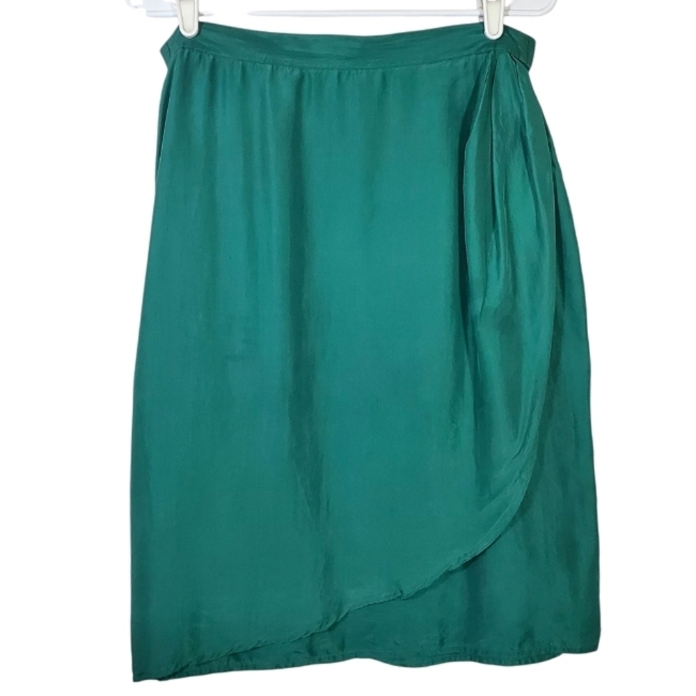2290 * Pat Argenti 100% Silk Sarong Skirt Green Size 14 Vintage